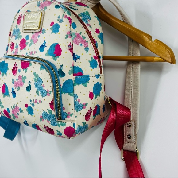 Loungefly Rare Sleeping Beauty Floral Fairy Godmothers Mini Backpack Pink Blue - Picture 8 of 11